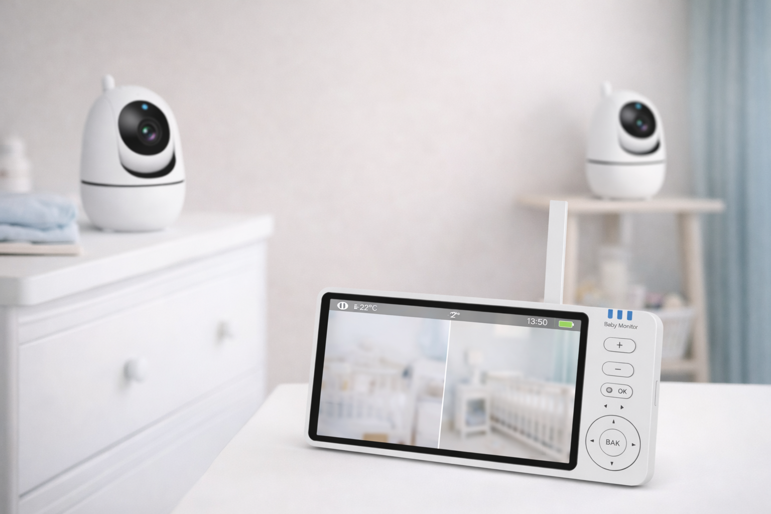 Babyphone vidéo Babyseren avec moniteur 7" HD et 2 caméras | vision nocturne, audio bidirectionnel